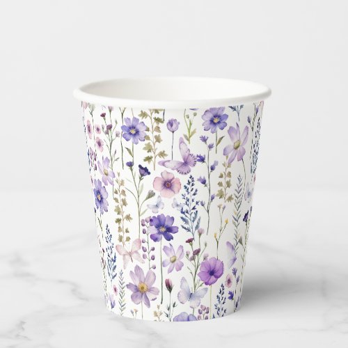 Watercolor Purple Wildflower Spring Floral  Paper Cups