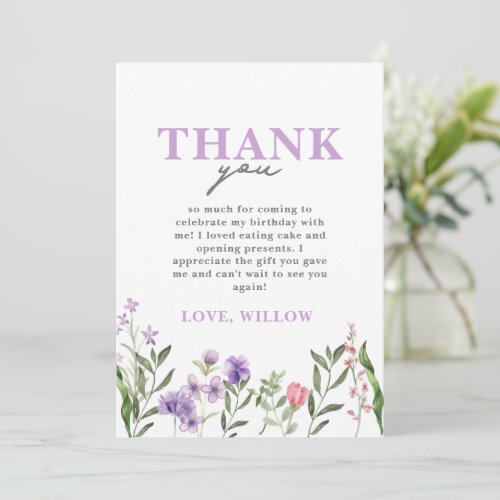 Watercolor Purple Wildflower  Thank You Card