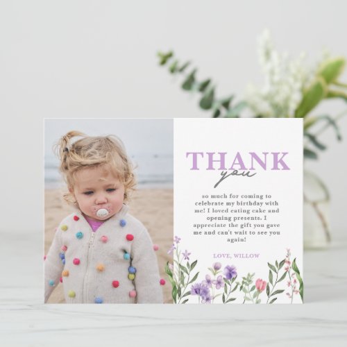 Watercolor Purple Wildflower  Thank You Card
