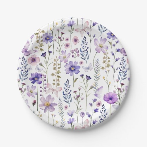 Watercolor Purple Wildflowers 1st Birthday  Paper Plates