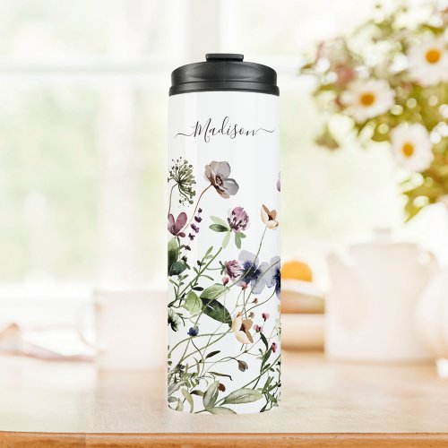 Watercolor Purple Wildflowers  Thermal Tumbler