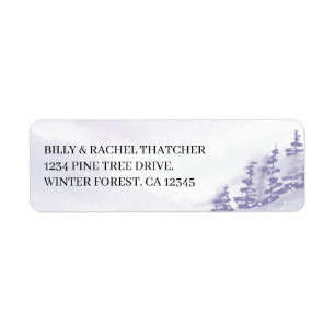 Watercolor Purple Winter Snow Forest Label