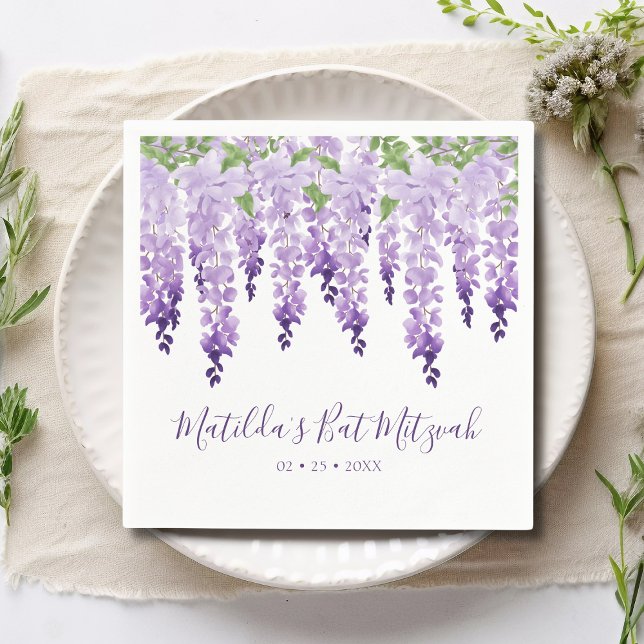Watercolor Purple Wisteria | Bat Mitzvah Napkins (Creator Uploaded)