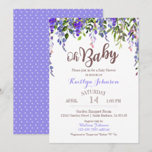 Watercolor Purple Wisteria Modern Baby Shower Invitation