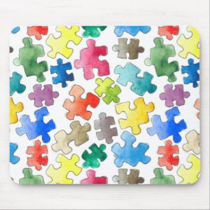 Watercolor Puzzle Pieces Mouse Pad