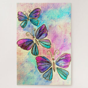 Watercolor Puzzle with Colorful Butterflies