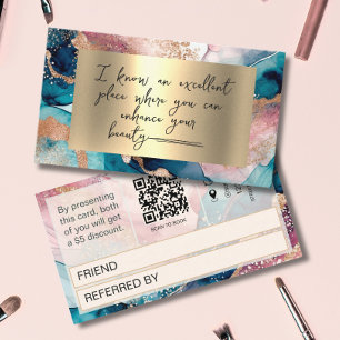 Watercolor Qr Code faux gold Blush Referral Card