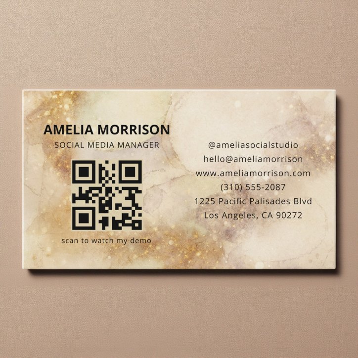 Watercolor QR Code Minimalist Professional Business Card