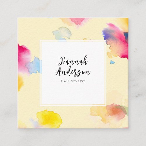 Watercolor QR Code Modern Colorful Abstract Unique Square Business Card