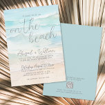 Watercolor QR Code On The Beach Wedding Invitation<br><div class="desc">Simple Seaside Watercolor Summer On The Beach Wedding Invitation. A calming blue and tan beach watercolor background sets the stage for an elegant seaside wedding. The artwork shows a close-up of the shore meeting gentle ocean waves—offering a soft, slightly abstract take on a coastal setting. The phrase "on the beach"...</div>