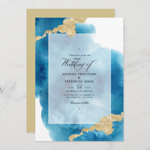Watercolor QR Code RSVP Beach Wedding Invitation