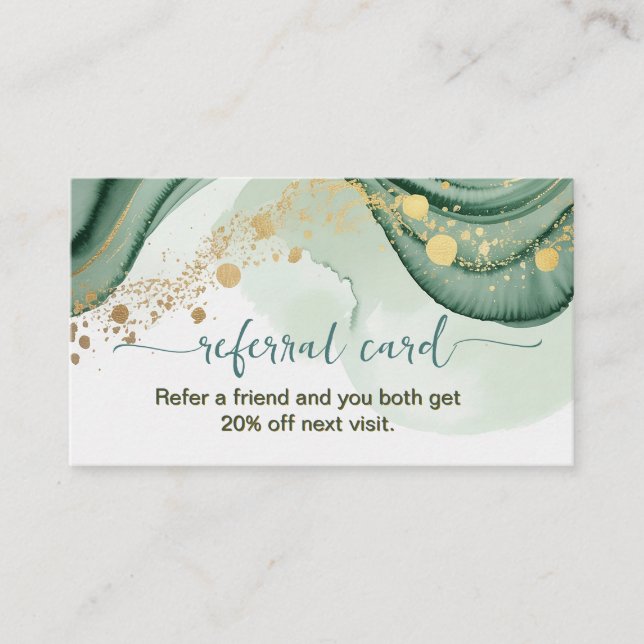 Watercolor Qr Code Sage Green Gold  Referral Card (Front)
