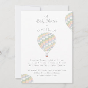 watercolor quilt hot air balloon Baby Shower Invitation