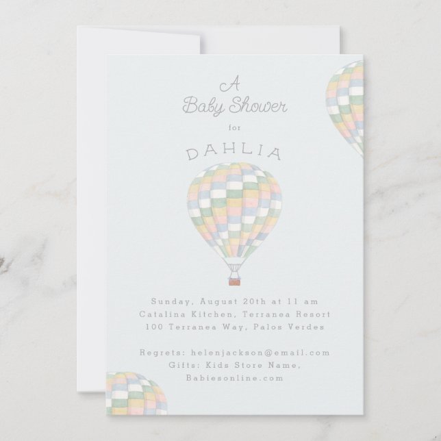 watercolor quilt hot air balloon Baby Shower Invitation (Front)