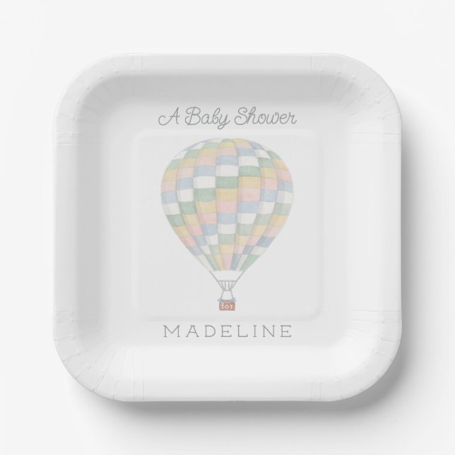 watercolor quilt hot air balloon Baby Shower Paper Plates (Front)