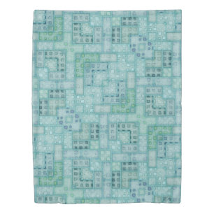 Watercolor Quilt Patchwork Pattern Teal Green Duvet Cover
