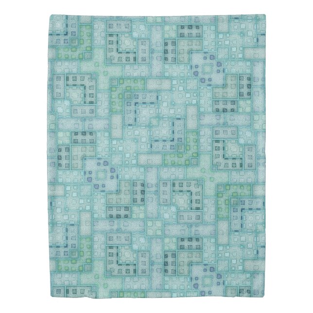 Watercolor Quilt Patchwork Pattern Teal Green Duvet Cover (Front)