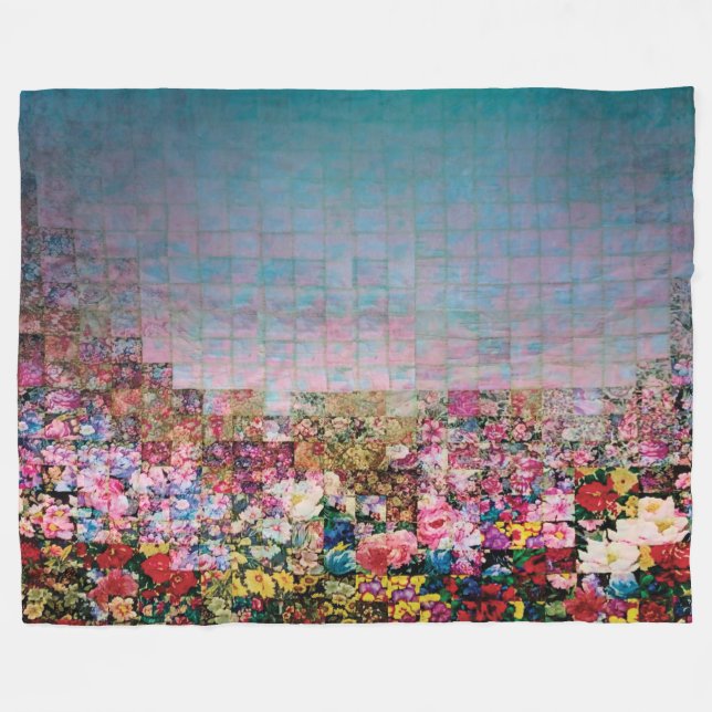 watercolor quilt teal fade fleece blanket (Front (Horizontal))