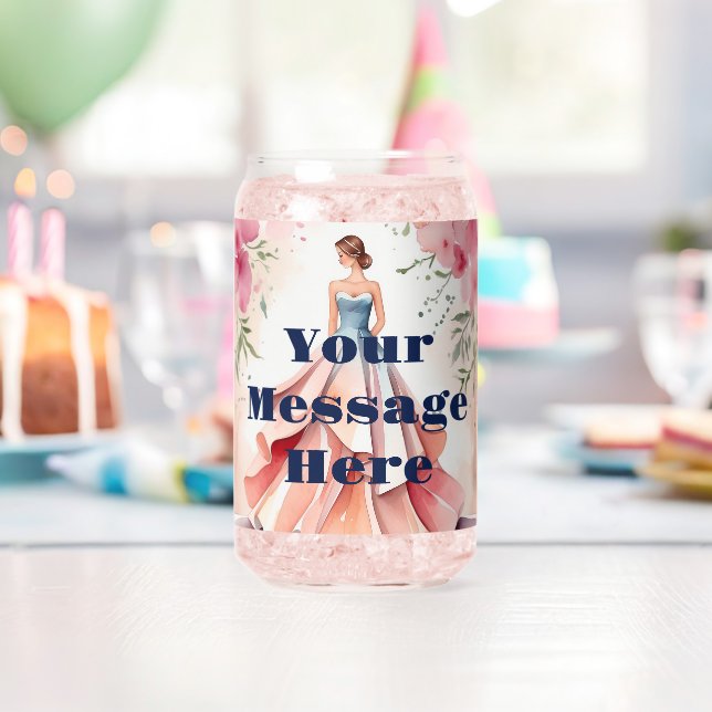 Watercolor Quinceanera Celebration Can Glass (Insitu (Birthday))