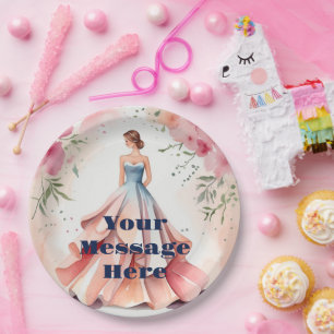 Watercolor Quinceanera Celebration Paper Plates