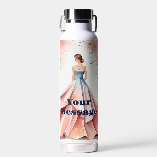 Watercolor Quinceanera Celebration Water Bottle (Front)