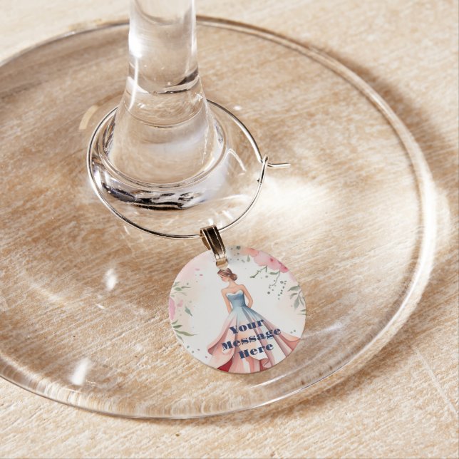 Watercolor Quinceanera Celebration Wine Charm (In Situ)