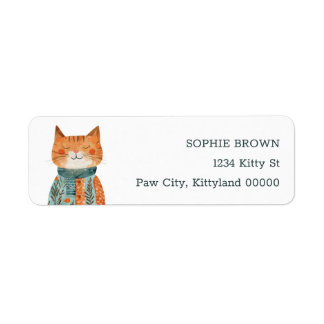 Watercolor Quirky Cat Illustration Return Address Label