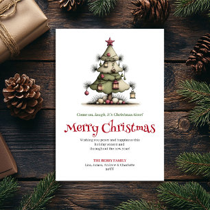 Watercolor quirky Christmas tree greeting card