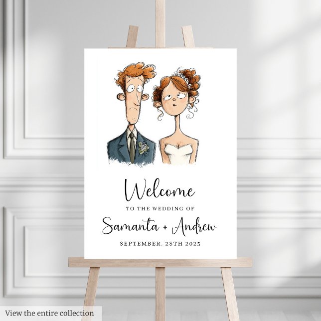 Watercolor Quirky Couple Wedding Welcome Sign (Watercolor Quirky Couple Wedding Welcome Sign)