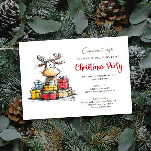 Watercolor quirky reindeer holiday party invite