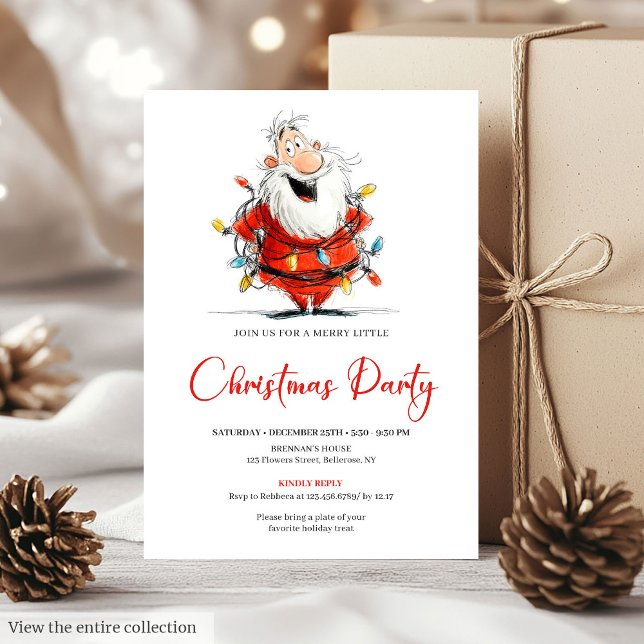 Watercolor Quirky Santa Festive Christmas Invite (Watercolor Quirky Santa Festive Christmas Invite)