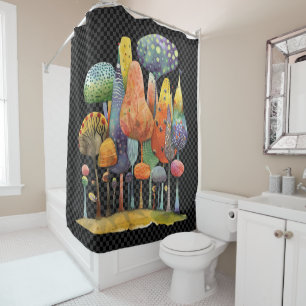 Watercolor Quirky Whimsical Mushroom Forest Shower Curtain