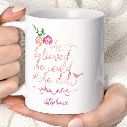 Kitchen And Dining 8 Watercolor Quote She Believed She Could So She Did Coffee Mug