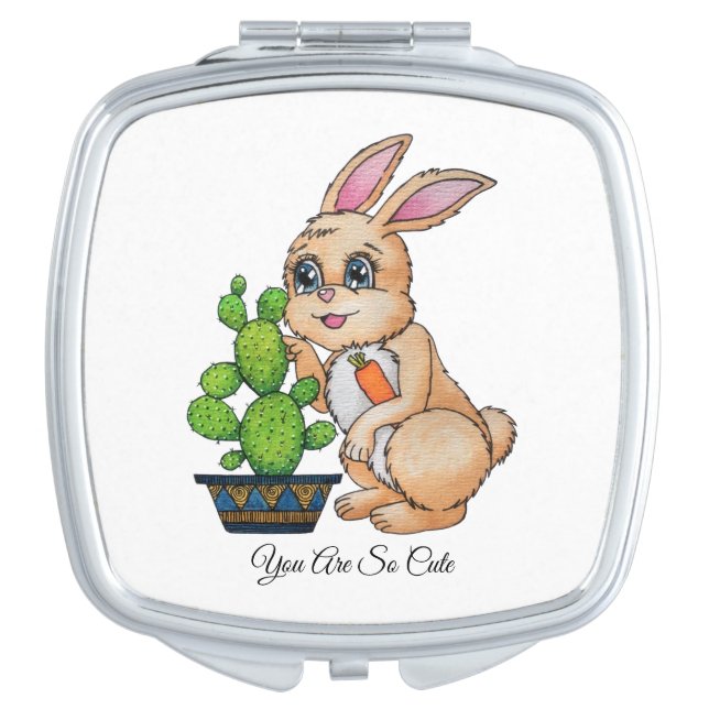 Watercolor Rabbit And Cute Cactus Compact Mirror (Front)