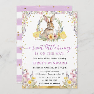 Watercolor Rabbit and Wildflowers Baby Shower Invitation
