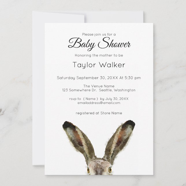 Watercolor Rabbit Baby Shower  Invitation (Front)