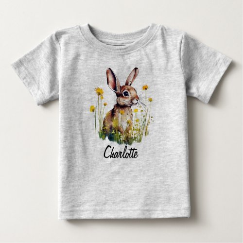 Watercolor Rabbit between Yellow Flowers  Baby T_Shirt