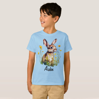 Watercolor Rabbit between Yellow Flowers T-Shirt