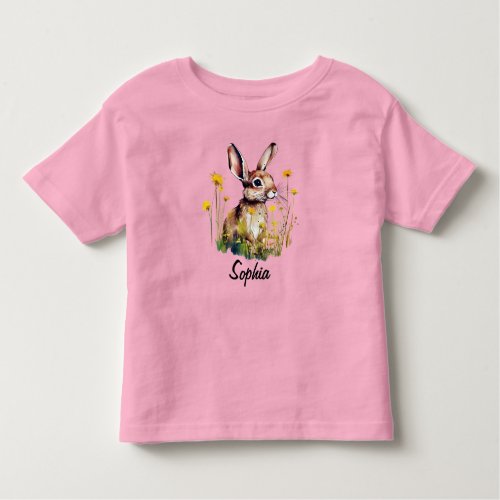 Watercolor Rabbit between Yellow Flowers Toddler T_shirt