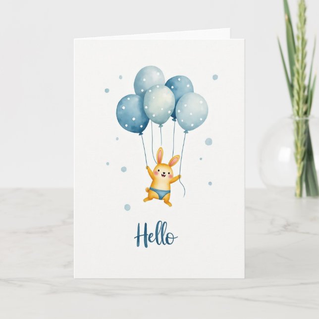 Watercolor Rabbit Birthday Card (Front)