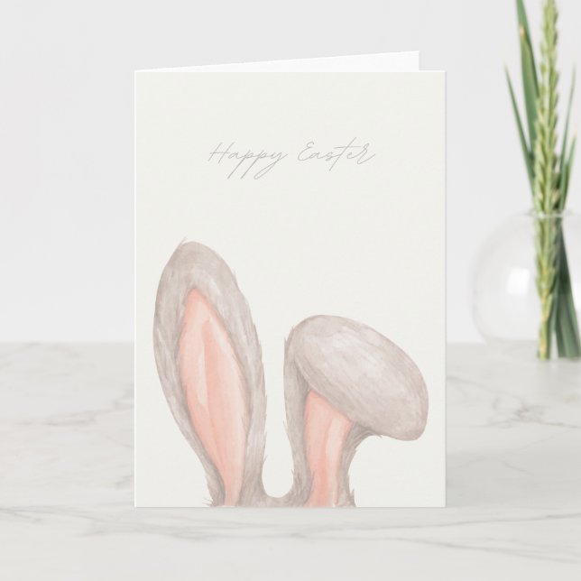 Watercolor Rabbit Ears Happy Easter Card (Front)