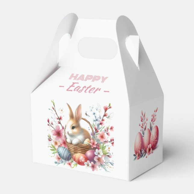 Watercolor Rabbit Easter Eggs & Flowers -   Favor Boxes (Front Side)