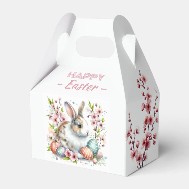 Watercolor Rabbit Easter Eggs & Flowers -   Favor Boxes (Front Side)