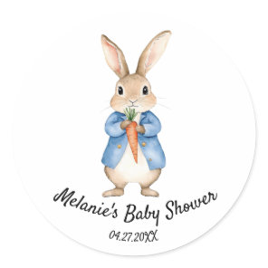 Watercolor Rabbit Garden Party Baby Shower Classic Round Sticker