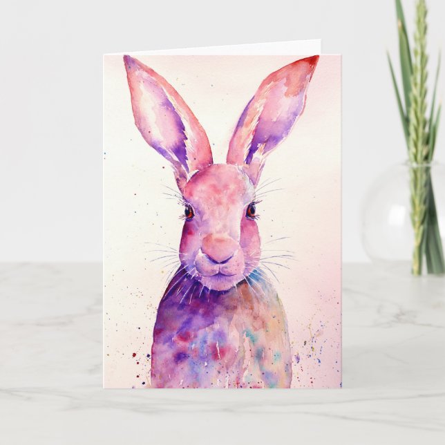Watercolor Rabbit (Hare) Greeting Card (Front)
