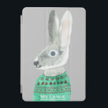 Watercolor Rabbit in Sweater Grey Personalised iPad Mini Cover<br><div class="desc">Trendy bunny in sweater art on custom color background.</div>