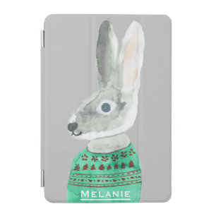 Watercolor Rabbit in Sweater Grey Personalised iPad Mini Cover