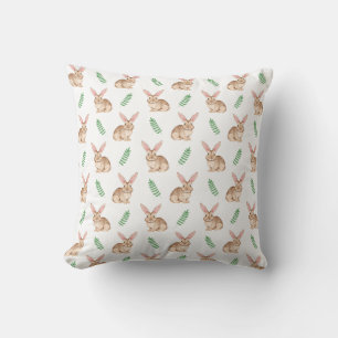Watercolor Rabbit Pattern For Easter Or Nursery Throw Pillow