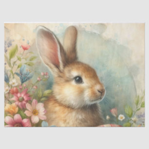 Watercolor Rabbit Portrait and Flowers  Tissue Paper