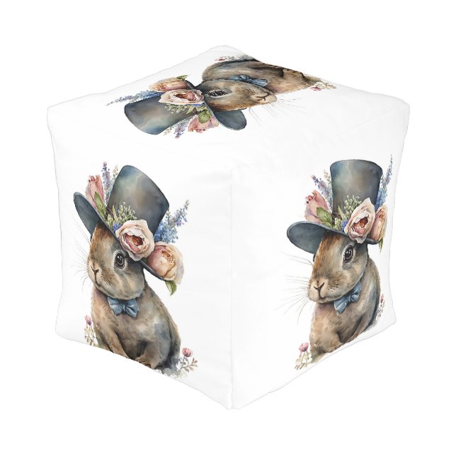 Watercolor Rabbit Pouf (Angled Back)
